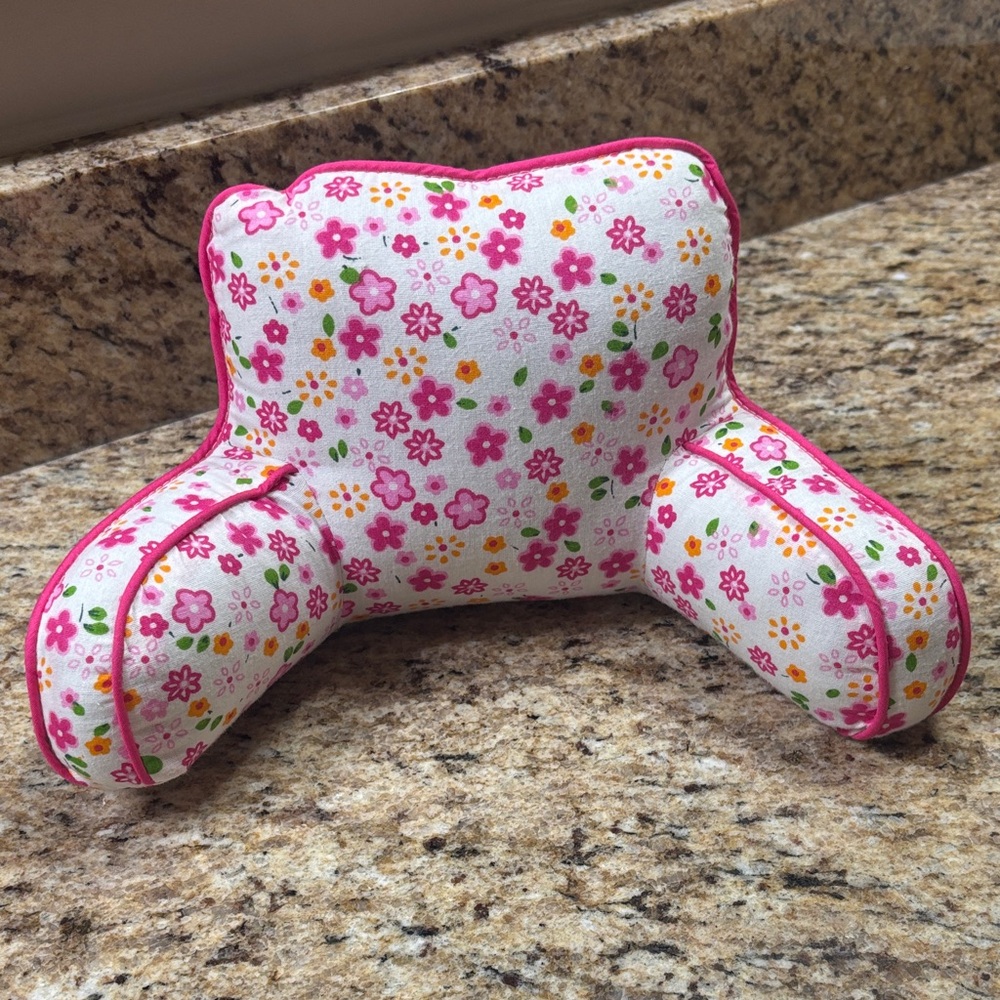18 inch doll bed rest pillow pink floral with pink piping
